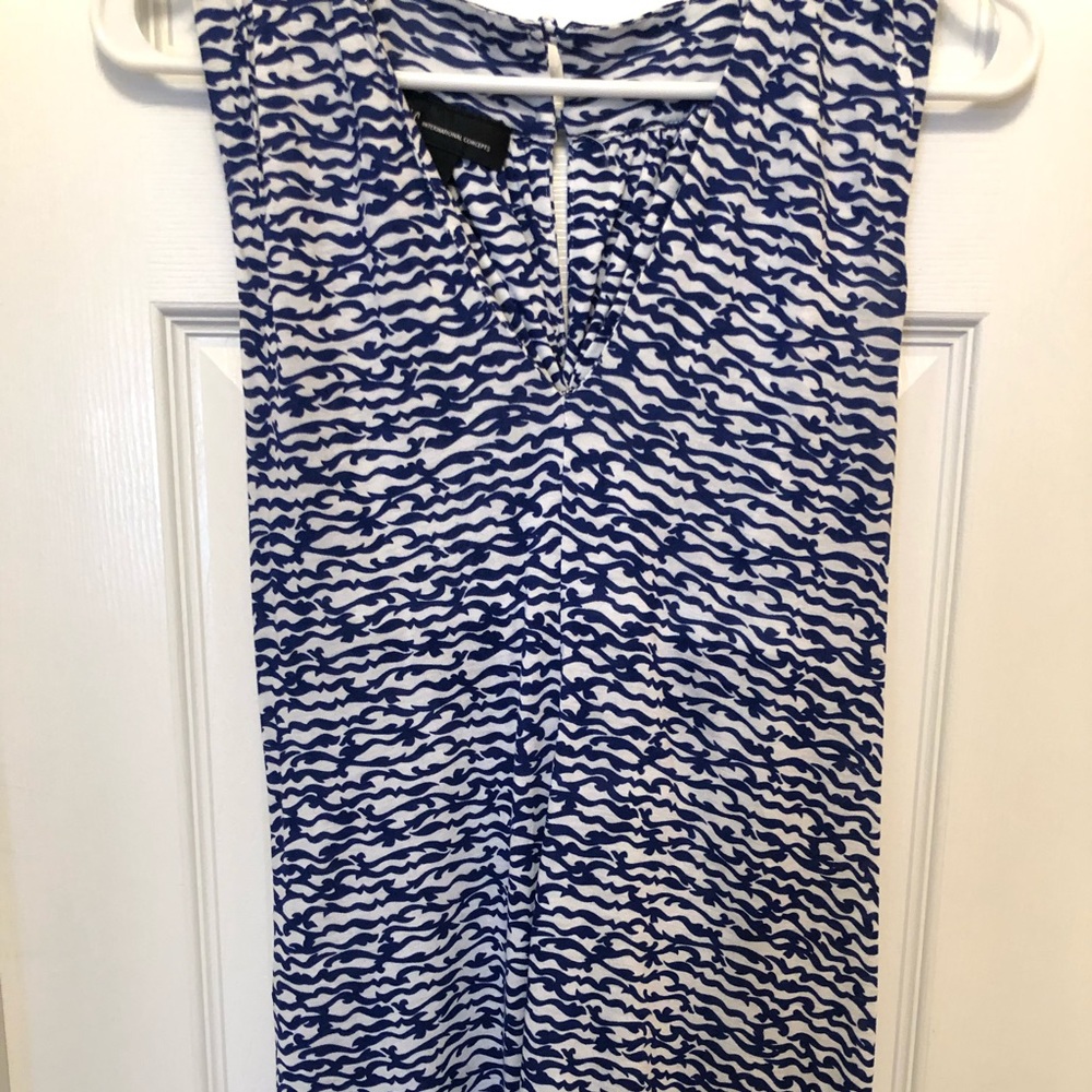 Blue & white tank top with racer back design